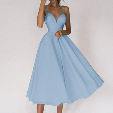 IDALL Prom Dresses,Formal Dresses Spring Summer 2023 New Women's Multicolor Suspenders Sexy Big Wwing Dress Midi Dresses,Graduation Dress,Flowy Dresses Blue Dress S