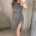 thumbnail image 1 of IDALL Prom Dresses,Formal Dresses Women Off Shoulder High Slit Bodycon Dress Short Sleeve Dresses Graduation Dress,Bodycon Dresses,Petite Dresses Gray Dress XL, 1 of 6