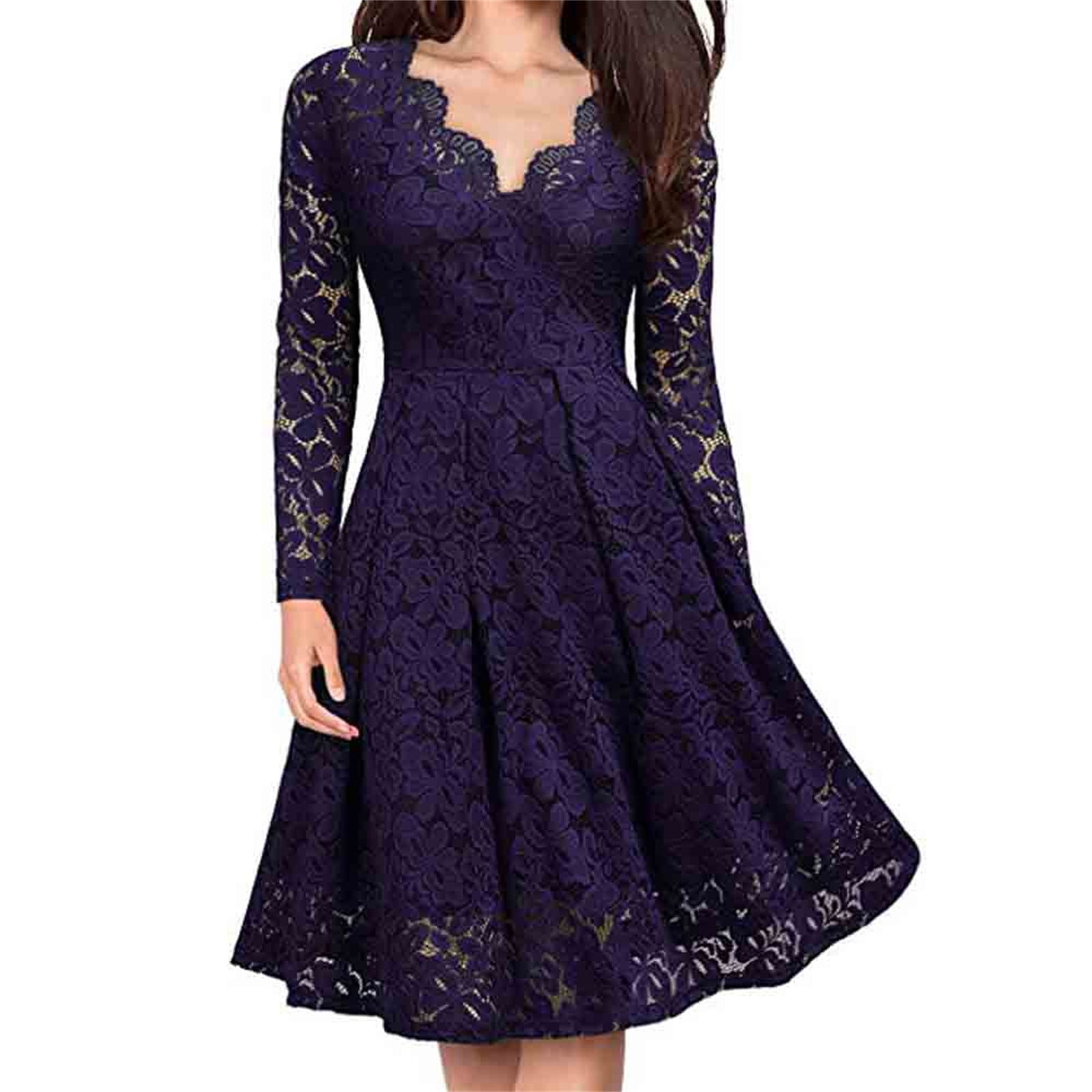COOAN Women's Wedding Guest Dress - Cocktail & Prom Dress With Lace Or Sequin, Formal Sleeve Slit Design - View #6