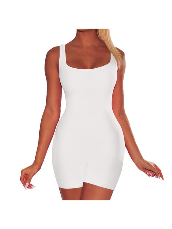 Romper Shapewear Bodysuit Tummy Control Shapewear Backless Sleeveless Sport Short Pant Strap Jumpsuit Rompers One Piece Swimsuit Women Plus Size Rompers for Curvy Women White XL