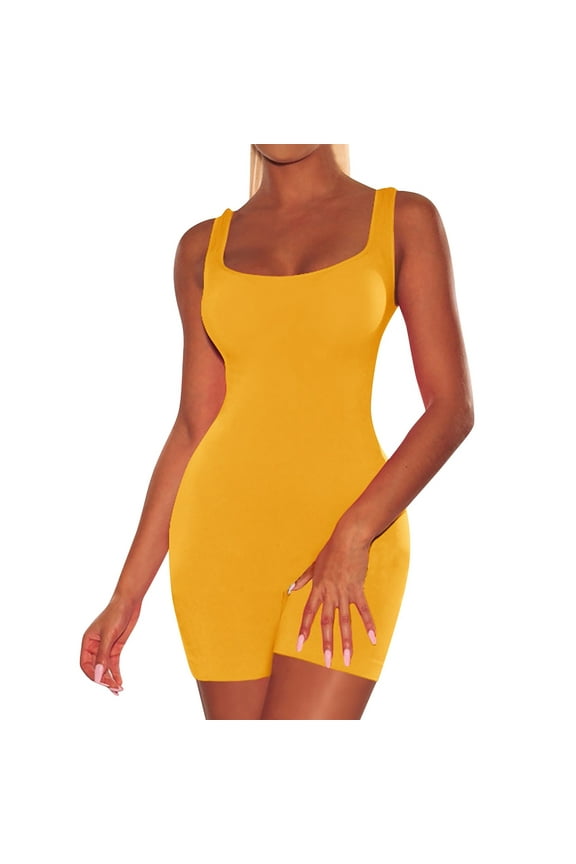 Romper Shapewear Bodysuit Tummy Control Shapewear Backless Sleeveless Sport Short Pant Strap Jumpsuit Rompers One Piece Swimsuit Women Plus Size Rompers for Curvy Women Yellow M