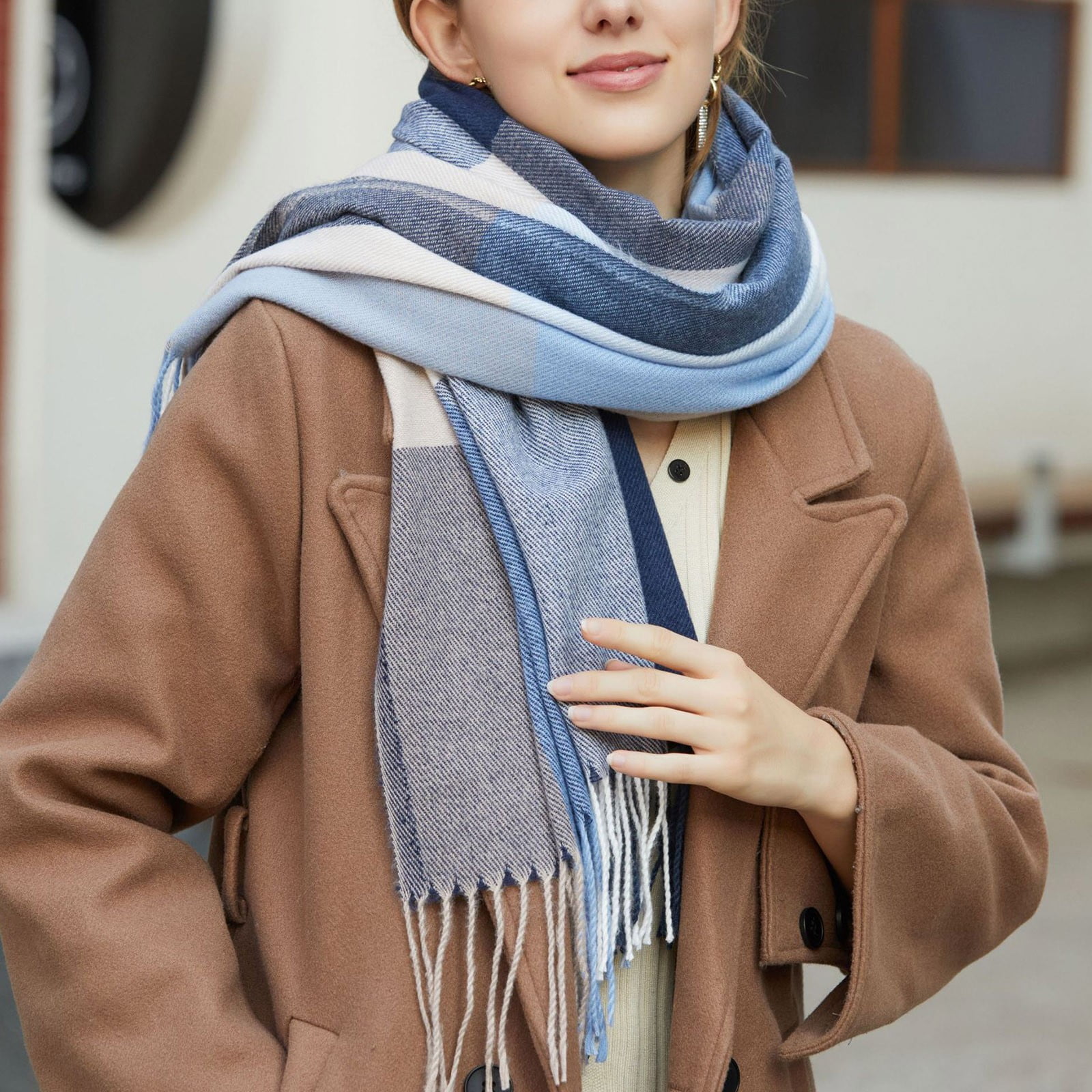 IDALL Scarf for Women,Cashmere Scarf Winter Grid Kint Feel Fleece Light ...