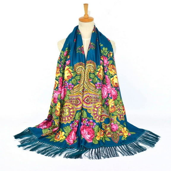 IDALL Scarf for Women,Shawl Women Lady Folk-Custom Print tie Tassel Square Scarf Wrap Shawl Travel Scarve Scarves for Women Lightweight,Neck Scarf Navy