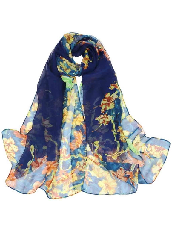 Scarf for Women,Silk Scarf Women New Scarf Flower Pattern Scarf Square Scarf Long And Light Silky Scarf Satin Scarf,Scarves for Women Lightweight Navy
