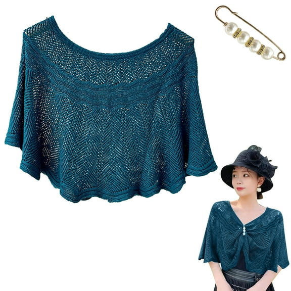 IDALL Scarf for Women,Shawl Wraps Women Casual Open Knit Top Lace Summer Lightweight Solid Hollow Out Knitted Sun Proof Shawl Wraps Ponchos Blue