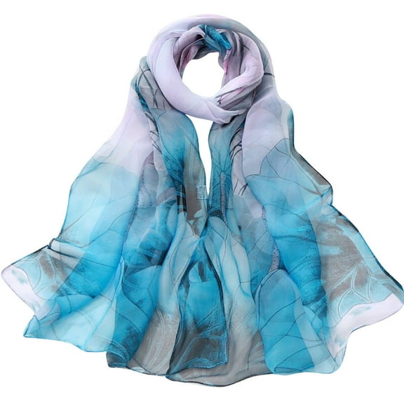 IDALL Scarf for Women,Silk Scarf Fashion Women Lotus Printing Long Soft Wrap Scarf Ladies Shawl Scarves Satin Scarf,Shawl Sky Blue