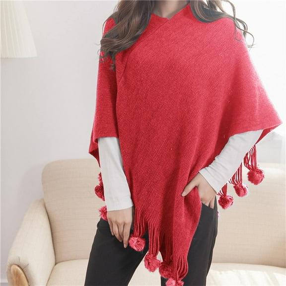 IDALL Shawl Wraps for Women Scarf for Women Autumn And Winter Cape Cape Fringe Horn Buckle Solid Color Irregular Double Fringe Cape Cape Warm And Thick Pashmina Wraps Ponchos for Women Red One Size