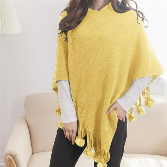 IDALL Shawl Wraps for Women Scarf for Women Fringe Horn Buckle Solid Color Irregular Double Fringe Cape Cape Warm And Thick Pashmina Wraps Ponchos for Women Yellow One Size