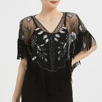 IDALL Shawl Wraps for Women Scarf for Women Women Fashionable Mesh Sequined Tassel Gown Shawl Elegant Beaded Smock Cape Pashmina Wraps Ponchos for Women A One Size