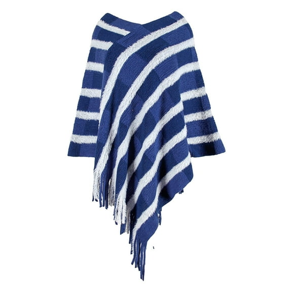 IDALL Shawl Wraps for Women Scarf for Women Women's Autumn Winter Color Checkered Fringe Warm Knitted Cape Pashmina Wraps Ponchos for Women Blue One Size