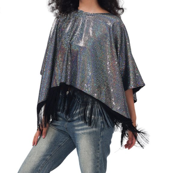 IDALL Shawl Wraps for Women Scarf for Women Women's Casual Solid Color Reflective Patchwork Fringe Shawl Pashmina Wraps Ponchos for Women Gray One Size