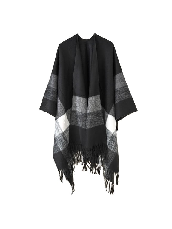 Shawl Wraps for Women Scarf for Women Womens Stripe Color Blocking Color Blocking Windproof Warm Fashion Cloak Shawl Cardigan Shawl Pashmina Wraps Ponchos for Women Black One Size