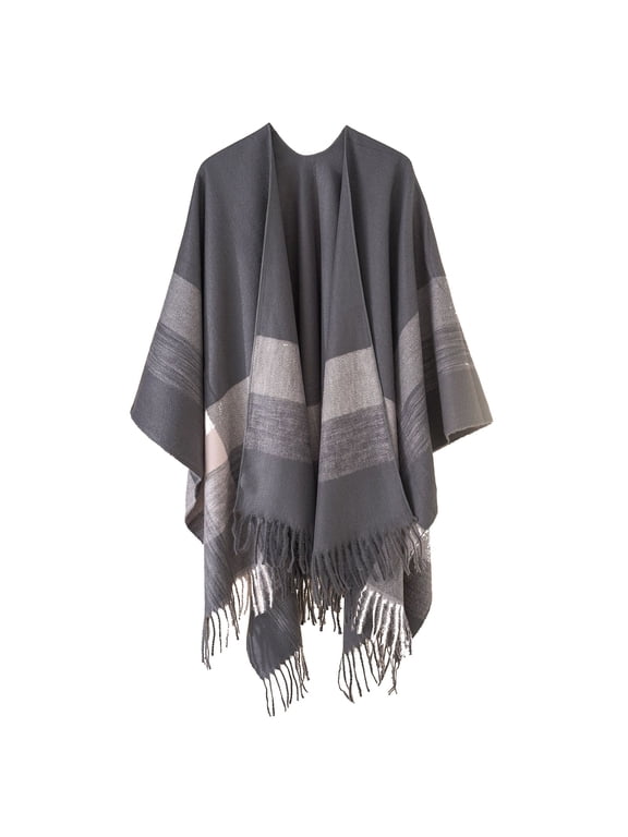 Shawl Wraps for Women Scarf for Women Womens Stripe Color Blocking Color Blocking Windproof Warm Fashion Cloak Shawl Cardigan Shawl Pashmina Wraps Ponchos for Women Gray One Size