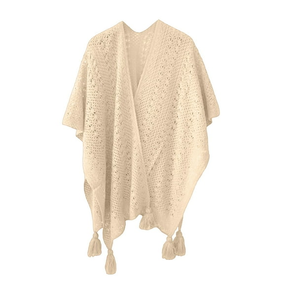 IDALL Shawl Wraps for Women, Knitted Cape Open Front Poncho Scarf Blanket Cardigan Coat for Spring, Autumn, and Winter Beige A