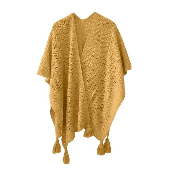 IDALL Shawl Wraps for Women, Knitted Cape Open Front Poncho Scarf Blanket Cardigan Coat for Spring, Autumn, and Winter Yellow A