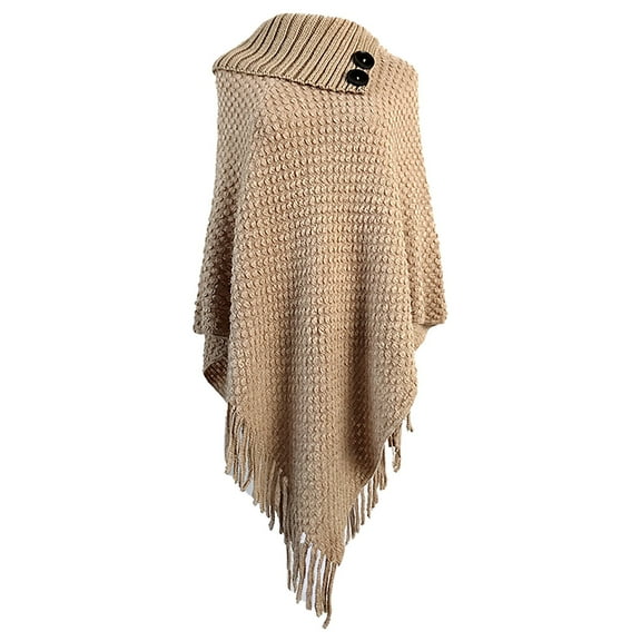 IDALL Shawl Wraps for Women,Ponchos Women's Autumn/Winter Solid Knitted Tassel Warm Belt Button Half Open Collar Shawl Women's Scarves & Wraps Khaki