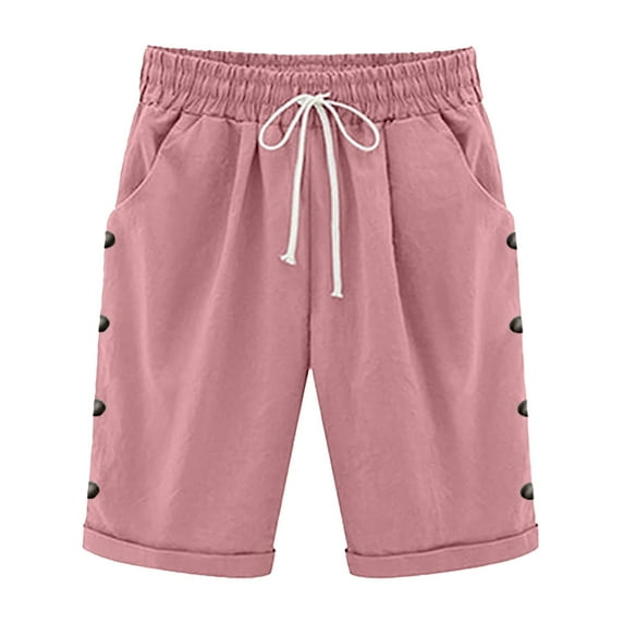 IDALL Shorts for Women Athletic Shorts Cotton Shorts High Waisted Shorts&nbsp;Women Shorts For Women Knee Length Plus Size Summer Elastic Waist Beach Long Shorts With Pockets Summer Shorts Red M