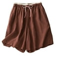 thumbnail image 1 of IDALL Shorts for Women Linen Shorts Athletic Shorts Cotton Shorts Spliced ​​elastic Waist Tie Wide Leg Pants Loose 2025 Summer New Casual Five Point Pants Womens Shorts Casual Coffee 3XL, 1 of 3