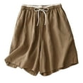 thumbnail image 1 of IDALL Shorts for Women Linen Shorts Athletic Shorts Cotton Shorts Spliced ​​elastic Waist Tie Wide Leg Pants Loose 2025 Summer New Casual Five Point Pants Womens Shorts Casual Khaki XL, 1 of 3