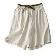 thumbnail image 1 of IDALL Shorts for Women Linen Shorts Athletic Shorts Cotton Shorts Spliced ​​elastic Waist Tie Wide Leg Pants Loose 2025 Summer New Casual Five Point Pants Womens Shorts Casual Beige L, 1 of 3