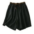thumbnail image 1 of IDALL Shorts for Women Linen Shorts Athletic Shorts Cotton Shorts Spliced ​​elastic Waist Tie Wide Leg Pants Loose 2025 Summer New Casual Five Point Pants Womens Shorts Casual Black L, 1 of 3