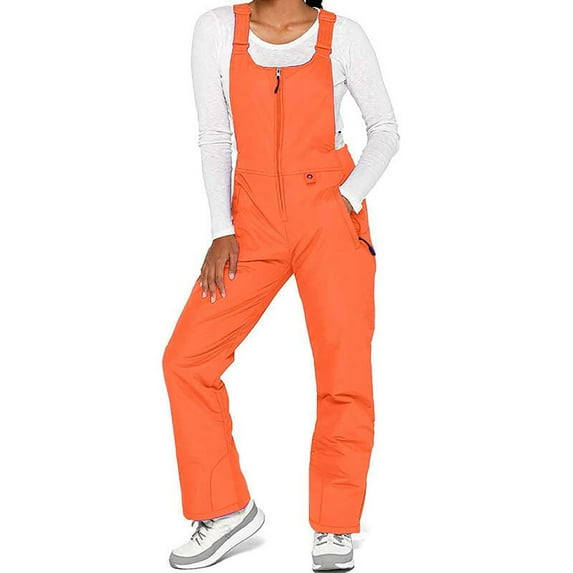IDALL Ski Pants Women Cargo Pants Women's Insulated Ski Bib Overalls Winter Snowboarding Pants Sleeveless Ski Adjustable Strap Jumpsuit Snow Bibs Winter Pants Orange S