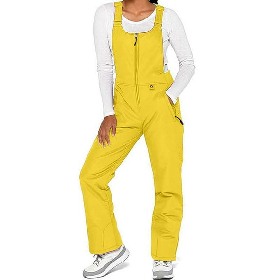 IDALL Ski Pants Women Cargo Pants Women's Insulated Ski Bib Overalls Winter Snowboarding Pants Sleeveless Ski Adjustable Strap Jumpsuit Snow Bibs Winter Pants Yellow XS