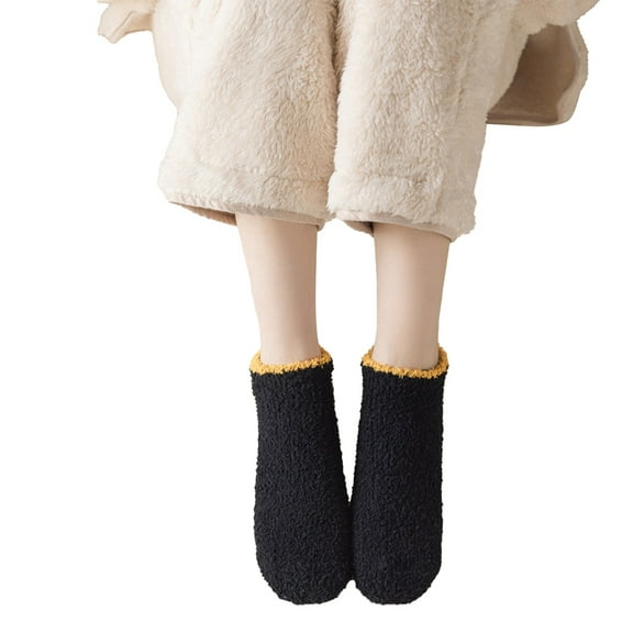IDALL Slipper Fuzzy Socks for Women Fluffy Cozy Cabin Winter Warm Soft Fleece Comfy Thick Socks with Grips Black One Size