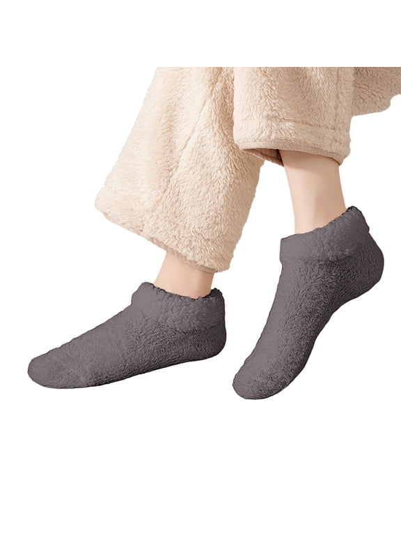 Slipper Socks for Women with Grippers Non Slip, Sherpa Lined Slipper Socks Dark Gray One Size