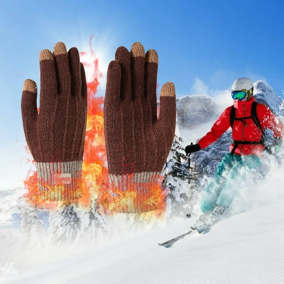 IDALL Snow Gloves,Ski Gloves Warmed Finger Gloves New Autumn And Winter Outdoor Plus Velvet Thick Knitted Touched Screen Goves Gloves for Cold Weather,Winter Gloves Brown