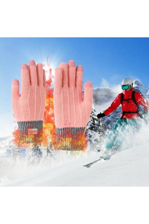 Snow Gloves,Ski Gloves Warmed Finger Gloves New Autumn And Winter Outdoor Plus Velvet Thick Knitted Touched Screen Goves Gloves for Cold Weather,Winter Gloves Pink