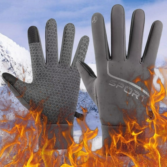 IDALL Snow Gloves,Waterproof Gloves Men's And Women's Non-slip Gloves Winter Plus Velvet Warm Riding Gloves With Buckle Ski Gloves,Gloves for Cold Weather Grey