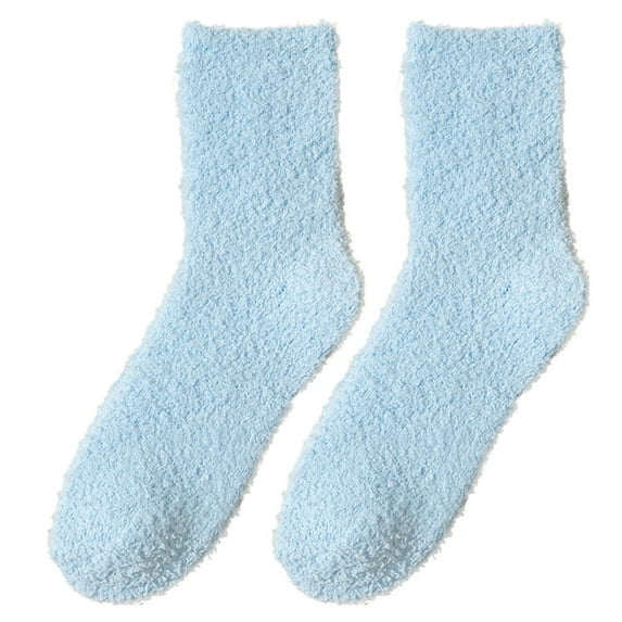 IDALL Socks for Women,Crew Socks Fuzzy Socks For Women Soft Fluffy Winter Cozy Slipper Socks Cute Plush Warm Home Sleep Socks For Christmas Valentine's Day Gifts 2 Pairs Ankle Socks,No Show Socks Blue