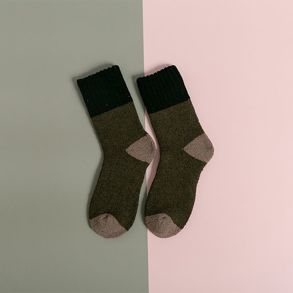 IDALL Socks for Women,Ankle Socks Women's Color Matching Multi Color Breathable Plush And Thick Insulation Socks Crew Socks,No Show Socks Army Green