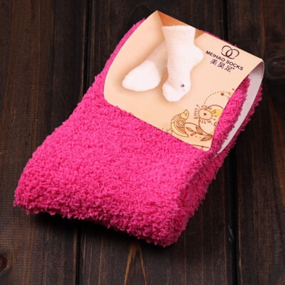IDALL Socks for Women,Crew Socks Home Women Girls Soft Bed Floor Socks Fluffy Warm Winter Pure Color Ankle Socks,No Show Socks Hot Pink