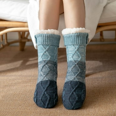 IDALL Socks for Women,Crew Socks Women's Winter Super Soft Warm Cozy Fuzzy Fleece Lined With Grippers Slipper Socks Ankle Socks,No Show Socks Blue