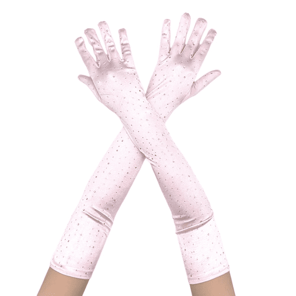 IDALL Sparkly Rhinestone Long Gloves Fingerless Mesh Elbow Length Arm Sleeves Prom Costume Gloves for Women Pink 3 One Size