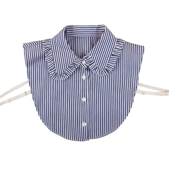 IDALL Striped Detachable Dickey Collar Blouse for Women, Lapel Fake Half Shirts Faux False Collar for Favors Sky Blue One Size