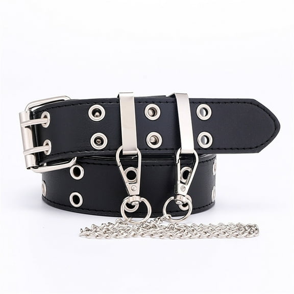 IDALL Studded Belt Western Belts Trouser Belt,Double Hole Belt With Leather For Women And Men Jeans Belt Leather Belt Belts for Women Black One Size