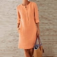 thumbnail image 1 of IDALL Summer Dresses,Boho Dresses Women's Casual Round Neck With Buttons Boho Dress Knee-Length Dress Loose Women's Dress Petite Dresses,Linen Dress,Modest Dresses Orange Dress L, 1 of 5
