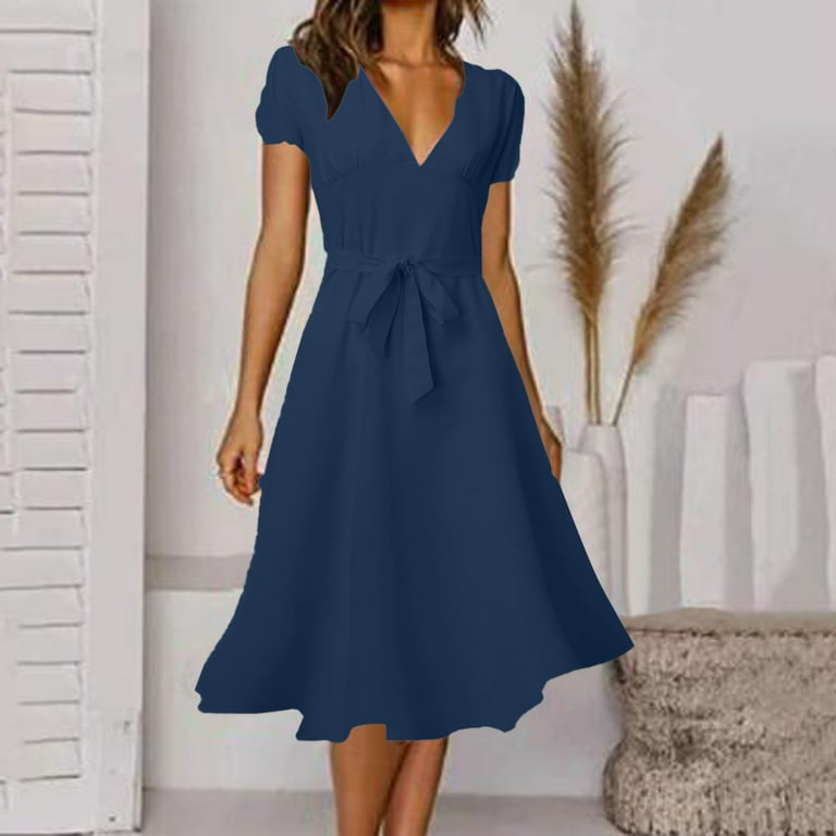 Elegant College Solid Solid Color V Neck Wrapped Skirt Dresses Elegant College Solid Solid Color V Neck Wrapped Skirt Dresses