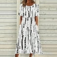 thumbnail image 1 of IDALL Summer Dresses,Casual Dresses Women Summer Casual Print Round Neck Short Sleeve Loose Dress Bohemian Summer Beach Dress With Pocket Flowy Dresses,Petite Dresses,Vacation Dresses Black Dress XL, 1 of 7