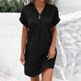 thumbnail image 1 of IDALL Summer Dresses,Casual Dresses Women's Spring And Autumn V Neck Solid Color Pullover Casual Button Dress Petite Dresses,Modest Dresses,Womens Dresses Black Dress L, 1 of 5