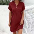 thumbnail image 1 of IDALL Summer Dresses,Casual Dresses Women's Spring And Autumn V Neck Solid Color Pullover Casual Button Dress Petite Dresses,Modest Dresses,Womens Dresses Red Dress S, 1 of 5
