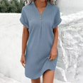 thumbnail image 1 of IDALL Summer Dresses,Casual Dresses Women's Spring And Autumn V Neck Solid Color Pullover Casual Button Dress Petite Dresses,Modest Dresses,Womens Dresses Blue Dress 2XL, 1 of 5