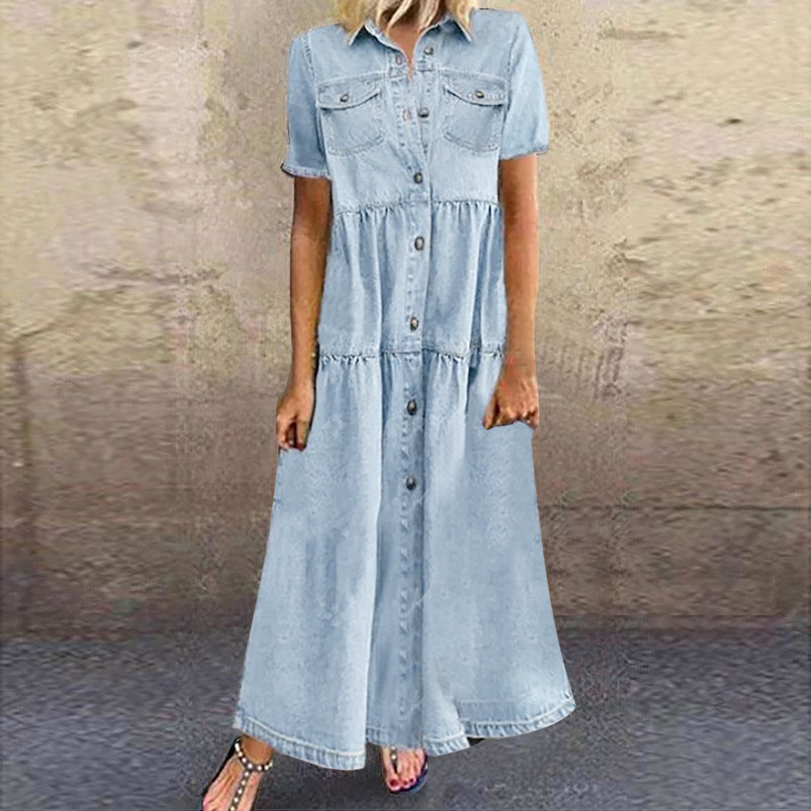 white christmas dresses Modest Denim Maxi Dress with Front Buttons – The Levant Swan