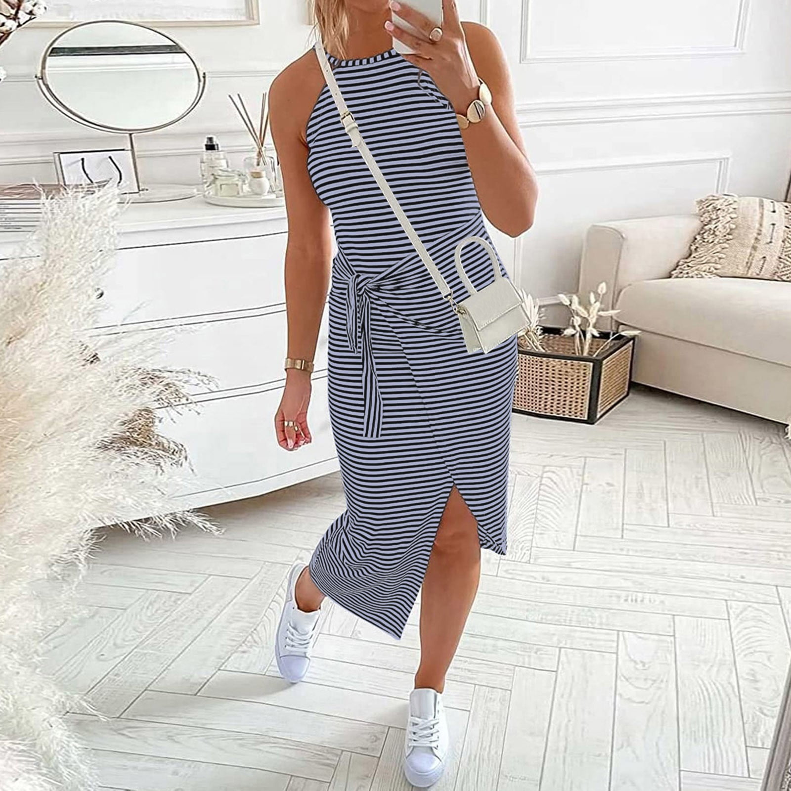 Navy striped summer dress outlet