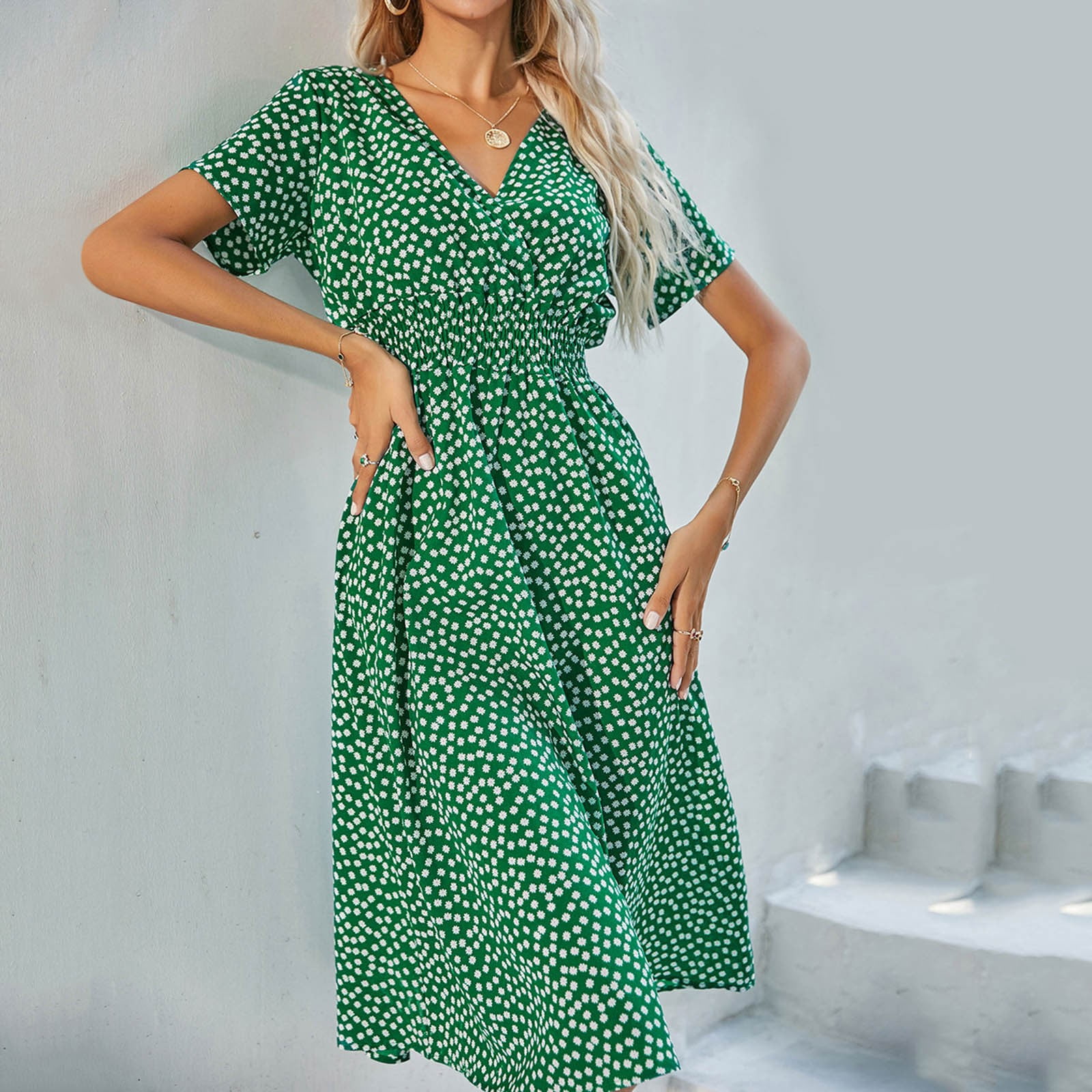 Boho Floral Print Maxi Dress For Women - Long Sleeve V Neck Vintage Beach Dress