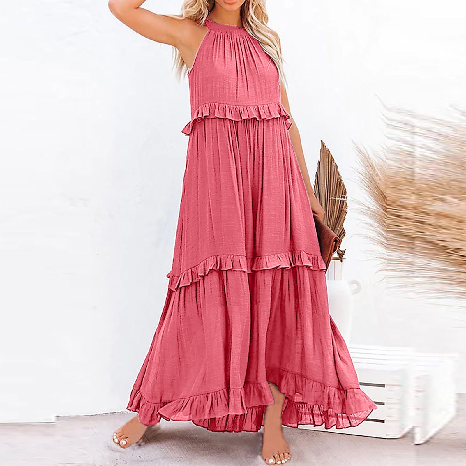 boho dress lazada Retro Bohemian Casual Floral Printed Temperament Elegant Pleated Comfortable Plus Size Loose Dress 2061