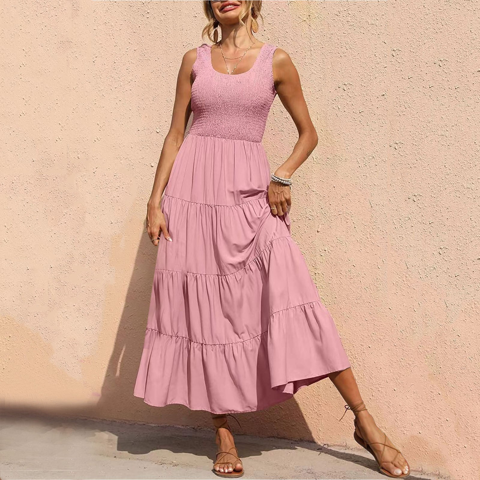 IDALL Summer Dresses,Maxi Dresses Women's Casual Loose Plain Maxi ...